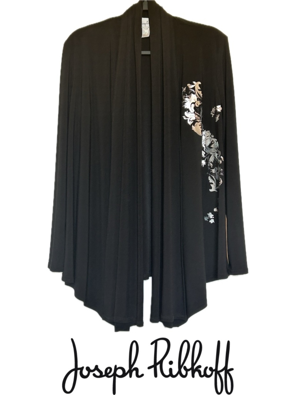 Joseph Ribkoff Open Front Jacket Black with Silver Floral Detail Size 12